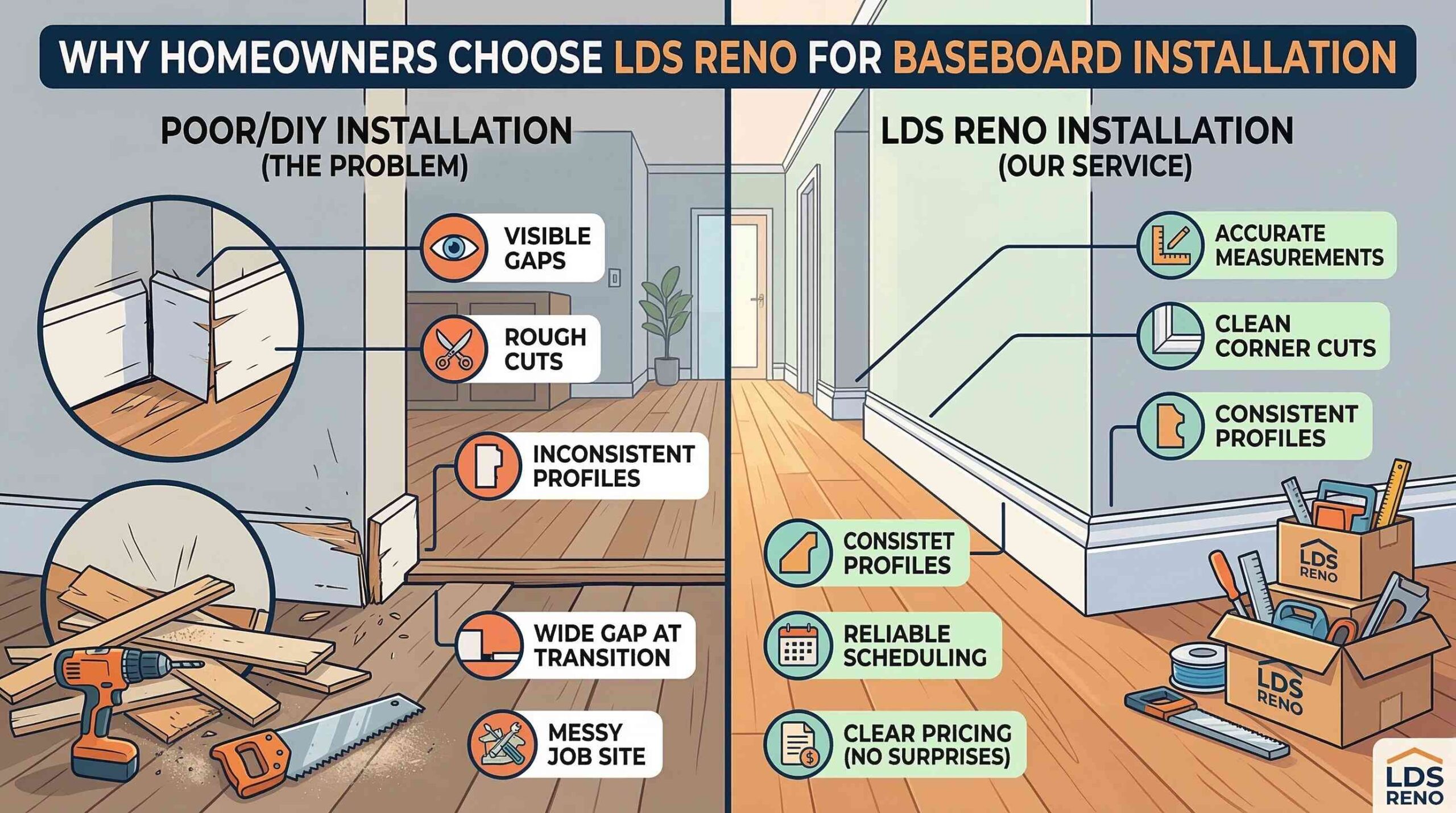 Why Homeowners Choose LDS Reno for Baseboard Installation