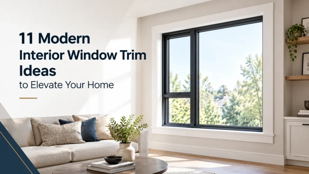 Modern interior window trim ideas shown with flat white casing and a black window frame in a bright living room