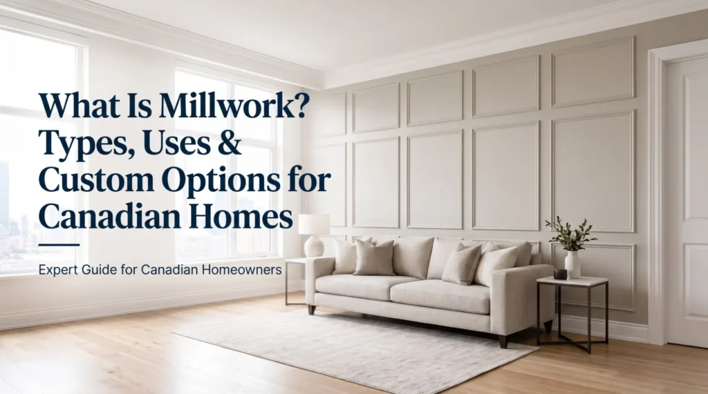Illustration of what millwork, types and applications in Canadian homes, showcasing custom options and diverse wood styles.